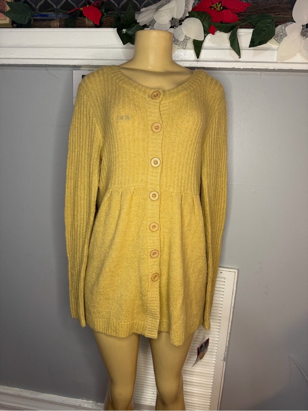 Mustard Yellow Button-Front Women's Sweater Cardigan